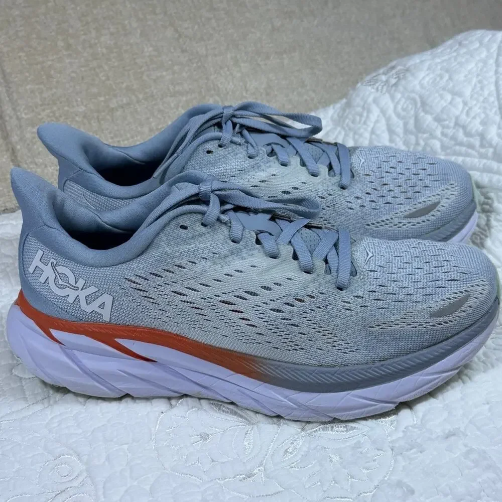 Hoka One One Women 7.5 Blue Clifton 8 Cushioned Lace Up Running Athletic Shoes